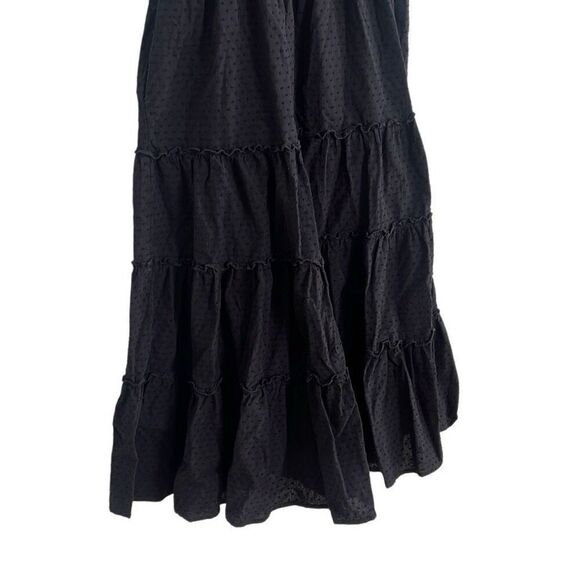 Kourt Smocked Tiered Ruffle Swiss Dot Sleeveless Calypso Midi Dress Black XL - Picture 3 of 8